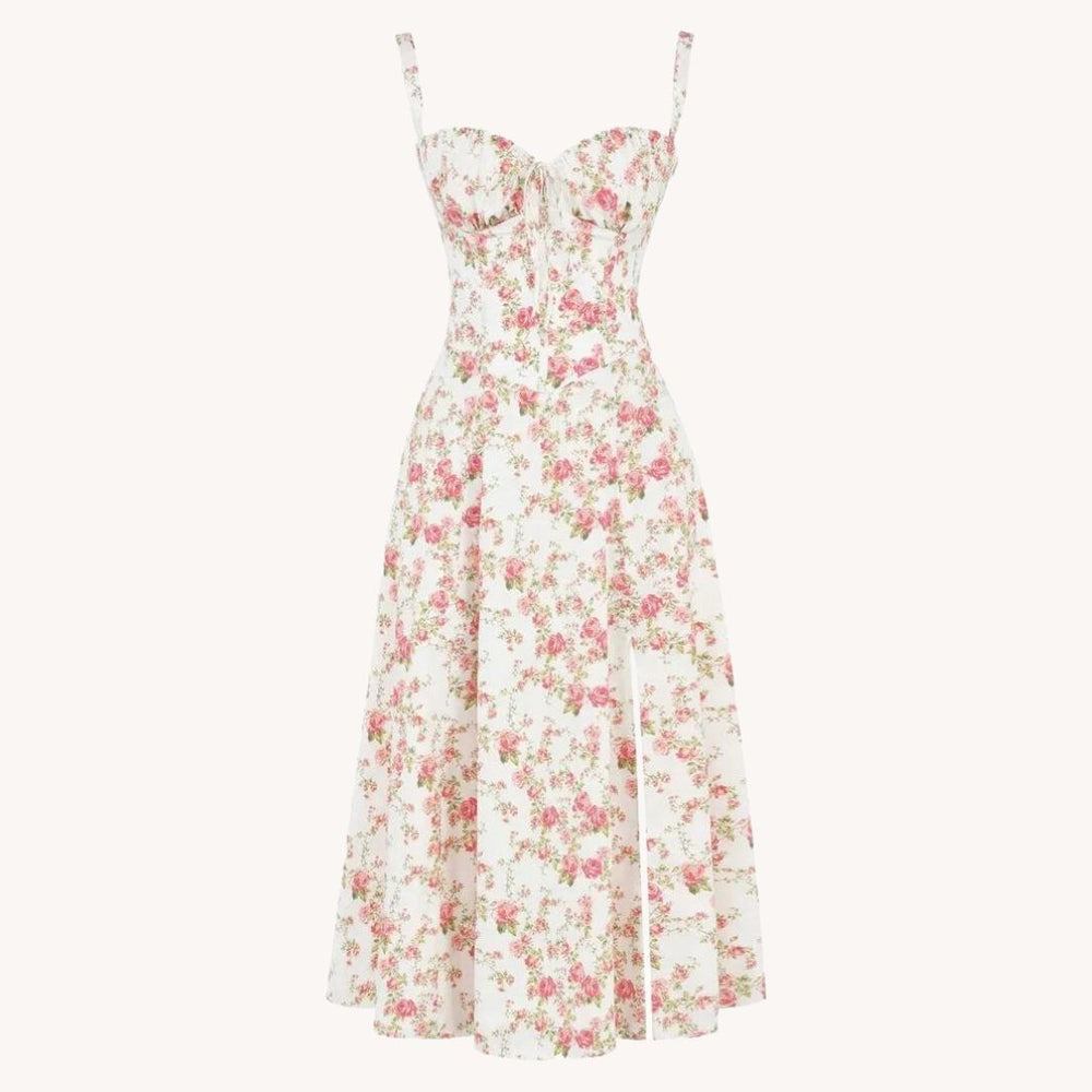 Liliana - Vintage Blomstret Midi Solskjole med Slids