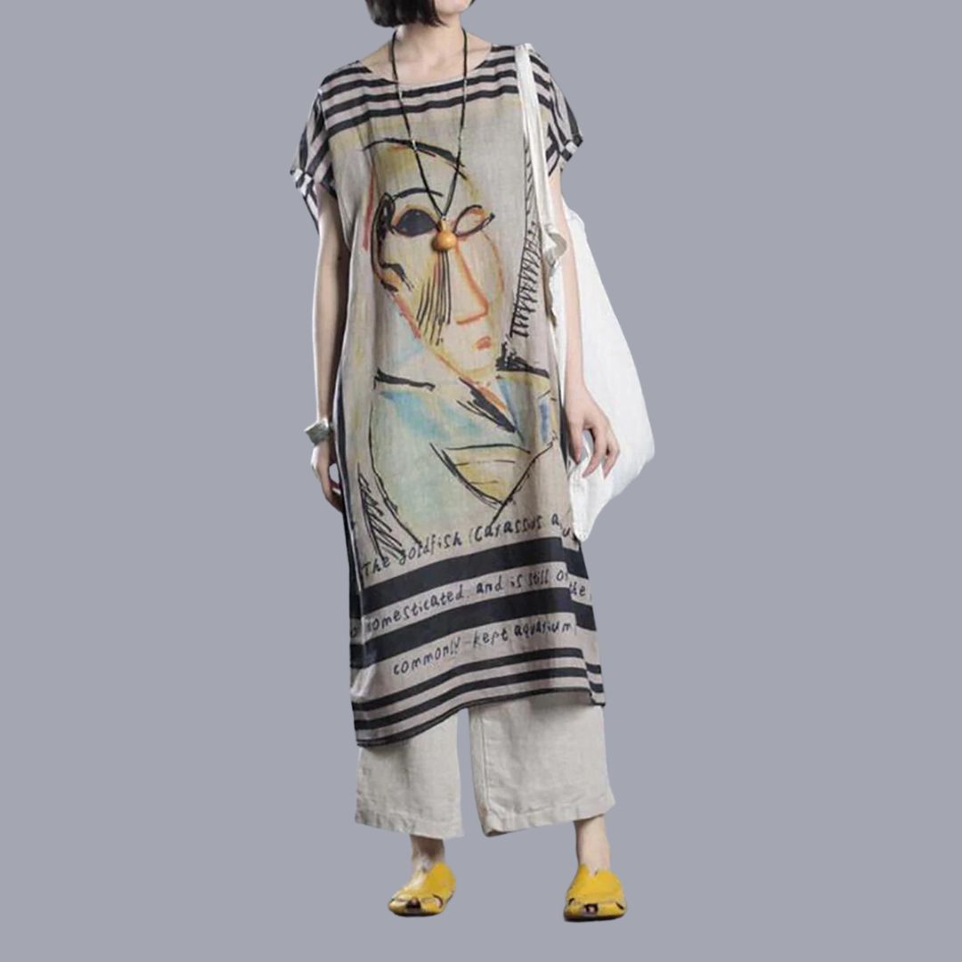 Amelia - Kunstnerisk Print Oversize Tunika Kjole