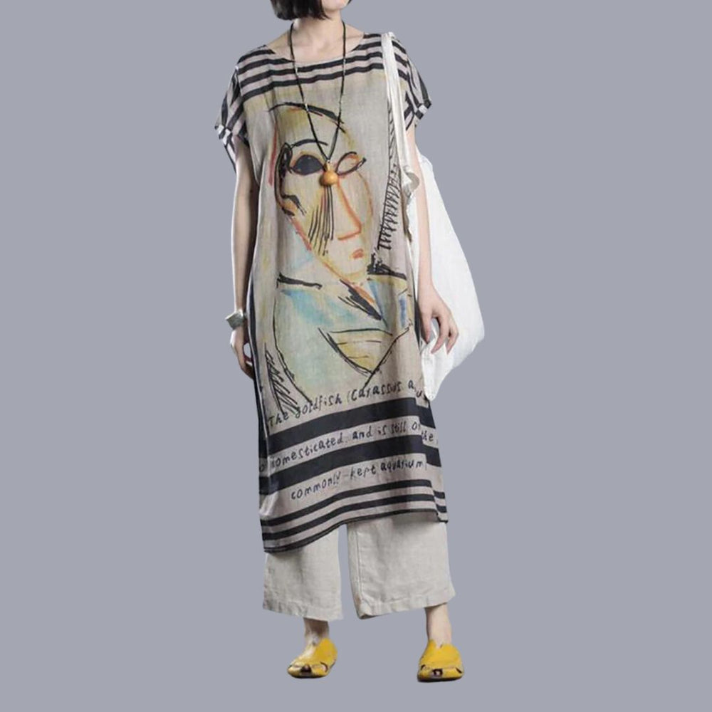 Amelia - Kunstnerisk Print Oversize Tunika Kjole