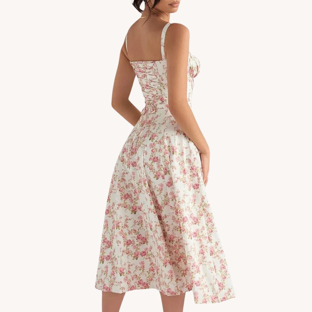 Liliana - Vintage Blomstret Midi Solskjole med Slids