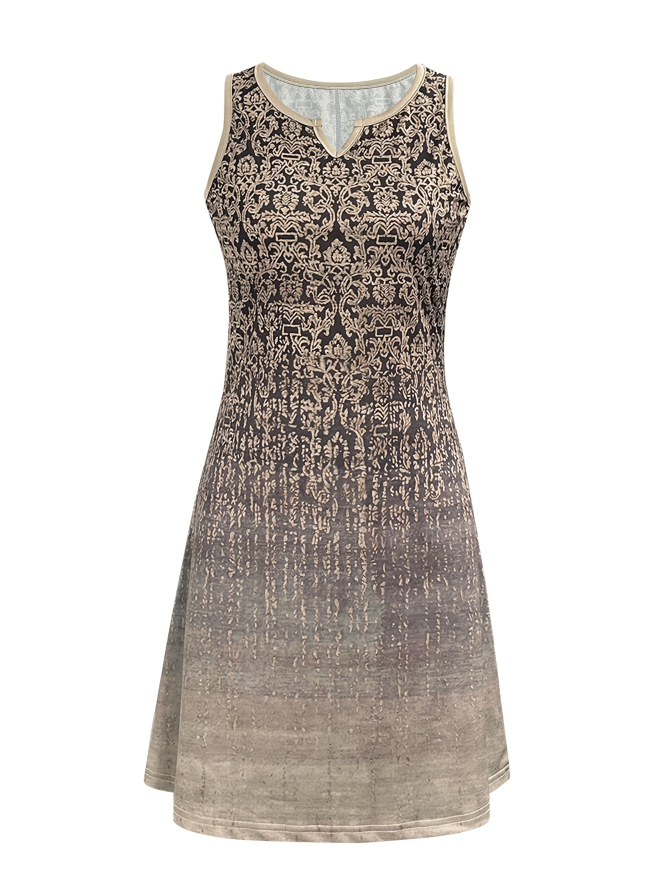 Ærmeløs Kjole med Vintage Mønster | Polyesterblanding | Elegant & Let