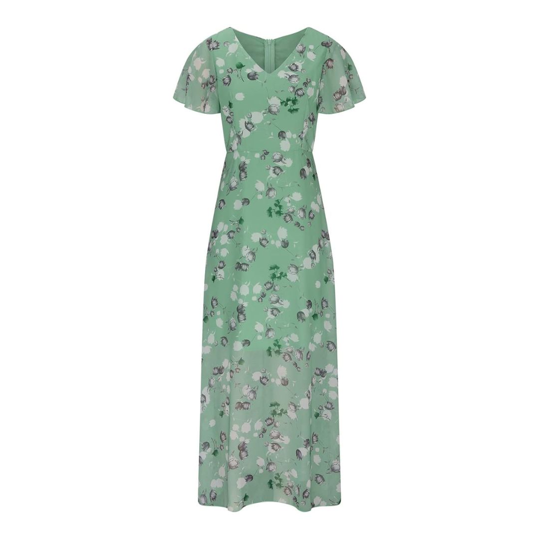 Spring Meadow - Blomstret Maxikjole med Flæsekant