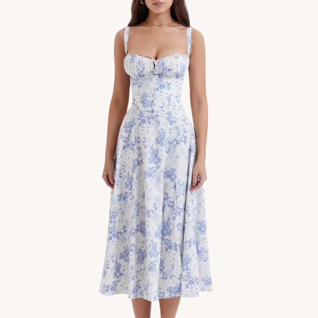 Liliana - Vintage Blomstret Midi Solskjole med Slids