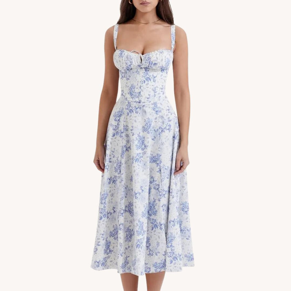 Liliana - Vintage Blomstret Midi Solskjole med Slids