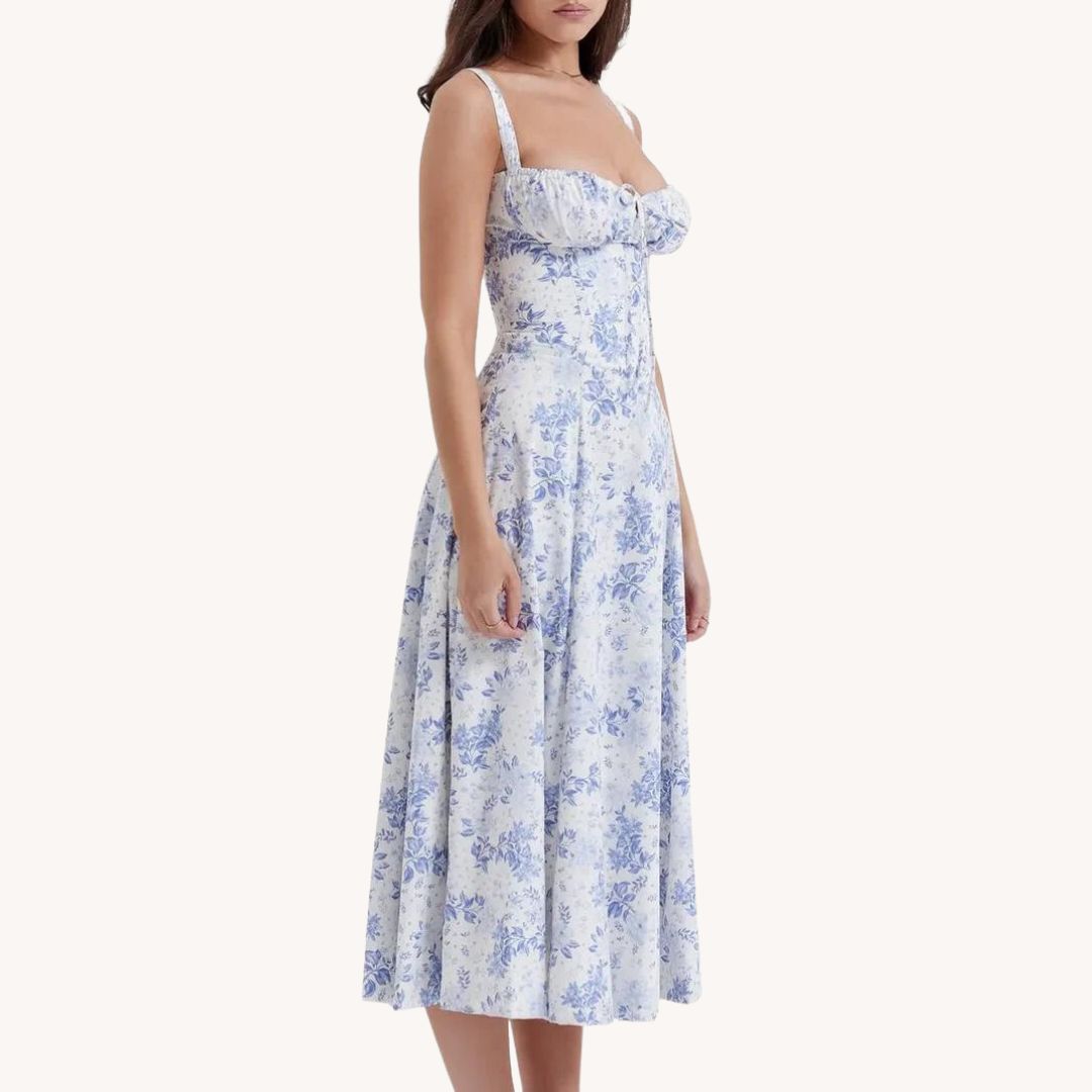 Liliana - Vintage Blomstret Midi Solskjole med Slids