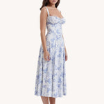 Liliana - Vintage Blomstret Midi Solskjole med Slids