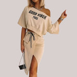Liana - Casual crop top og nederdel med slogan