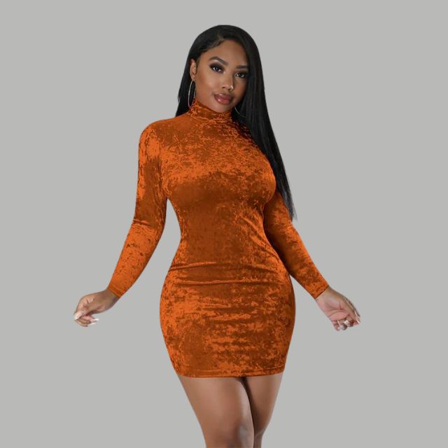 Celina - Velvet bodycon kjole med rullekrave