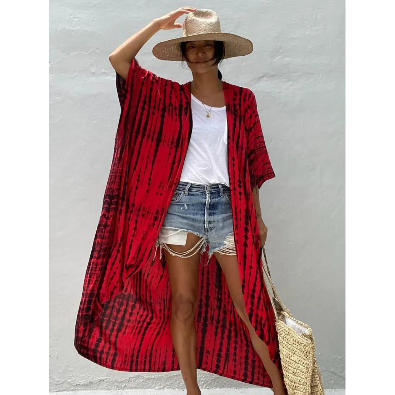 MODA blå stribet v-hals behagelig kimono