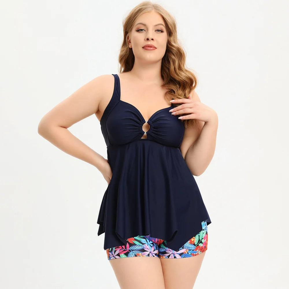 MODA åndbar tankini med blåt blomsterprint