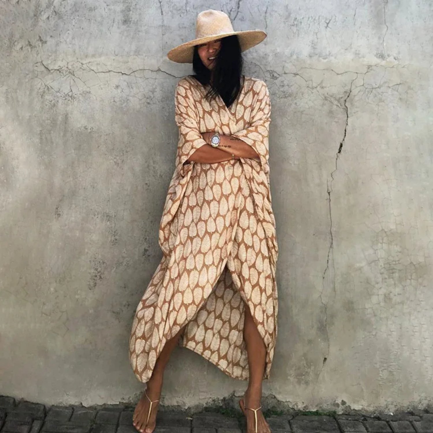 MODA gul slipset v-hals letvægts-kimono