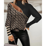 MODA forretningsmæssig stil elegant trykt lynlås dame bluse
