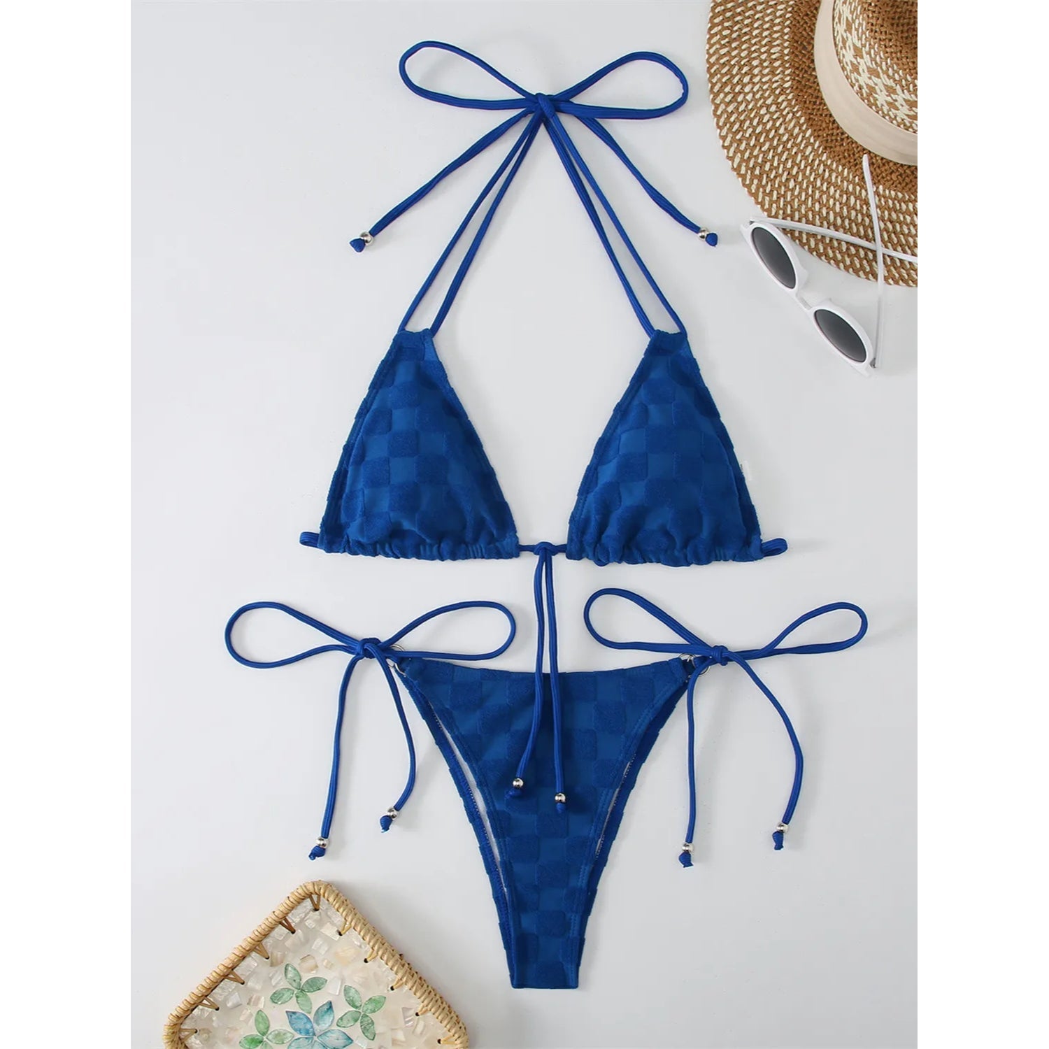 MODA Halter grøn bikinier med sløjfeknude foran push up-bh