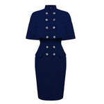 Navy Elegance - Militærinspireret Kjole med Sølvknapdetaljer