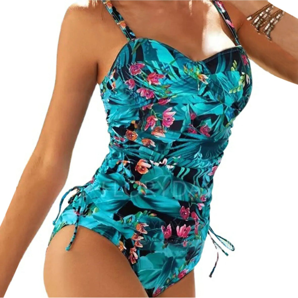 MODA tankini med grønt blomsterprint og v-hals