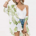 MODA Sort åndbar kimono med bladprint