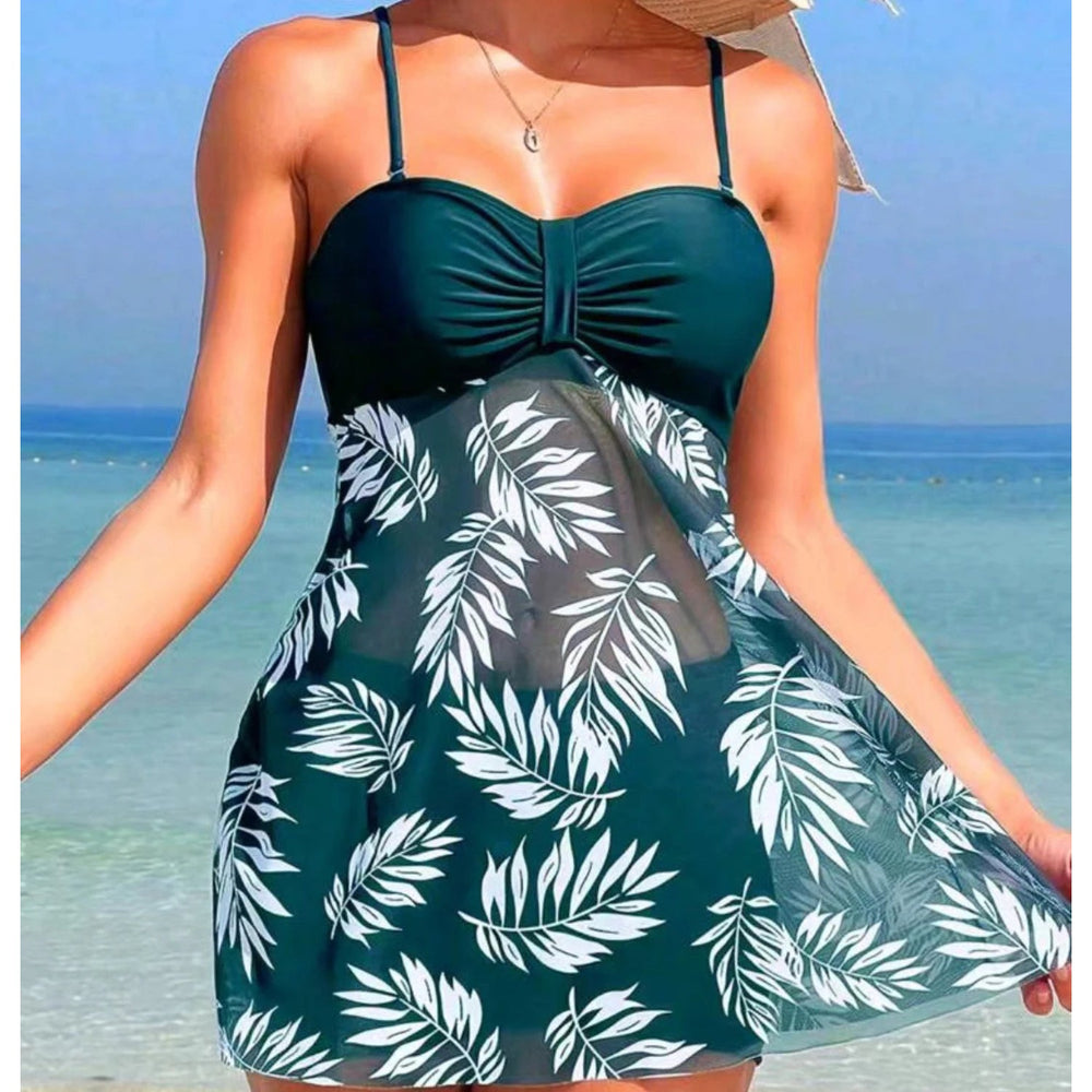 MODA letvægts tankini med sort bladermønster
