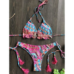 MODA Blomstret bikinier med push up-bh og lavtaljet g-streng