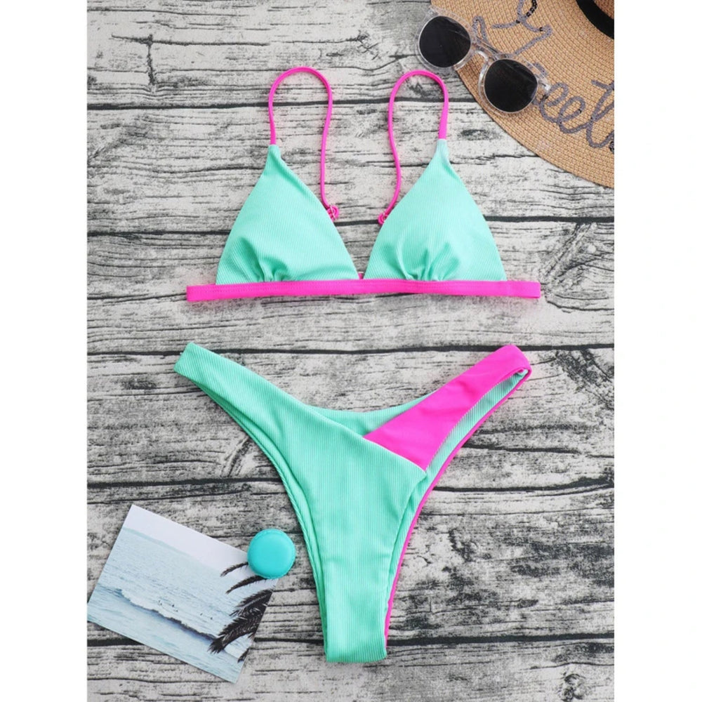 MODA Kontrastfarvet ren bomuld Bikinier uden ryg med høj talje