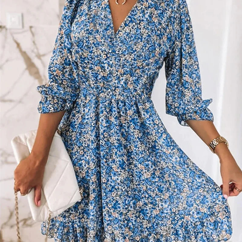 Sienna - Blomstret minikjole med V-hals