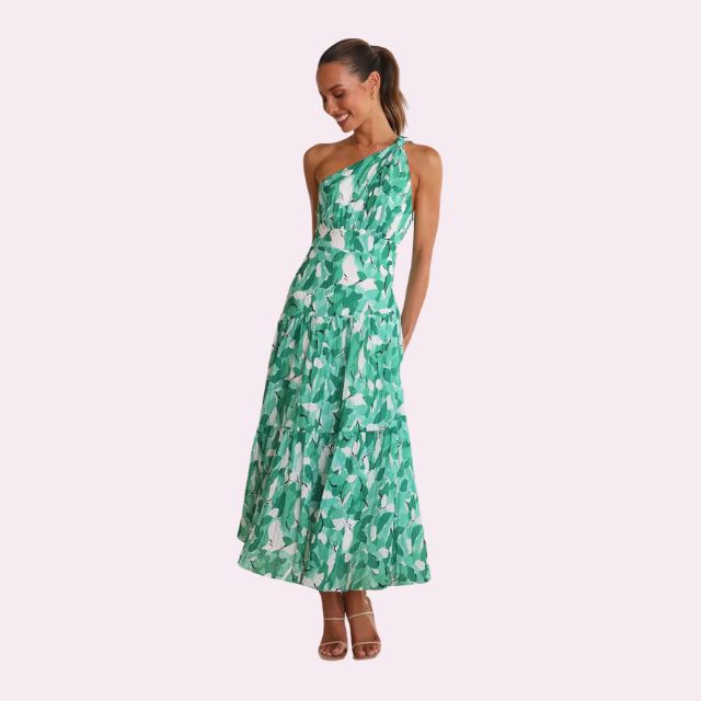 Isabella - Asymmetrisk midikjole med blomsterprint og etager