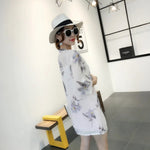 MODA hvid kimono med fjerprint og v-hals