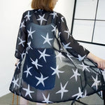 MODA hvid kimono med fjerprint og v-hals