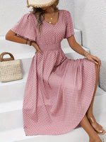 Midi Kjole med Smock Talje | V-Hals | Sommerligt & Feminint Look