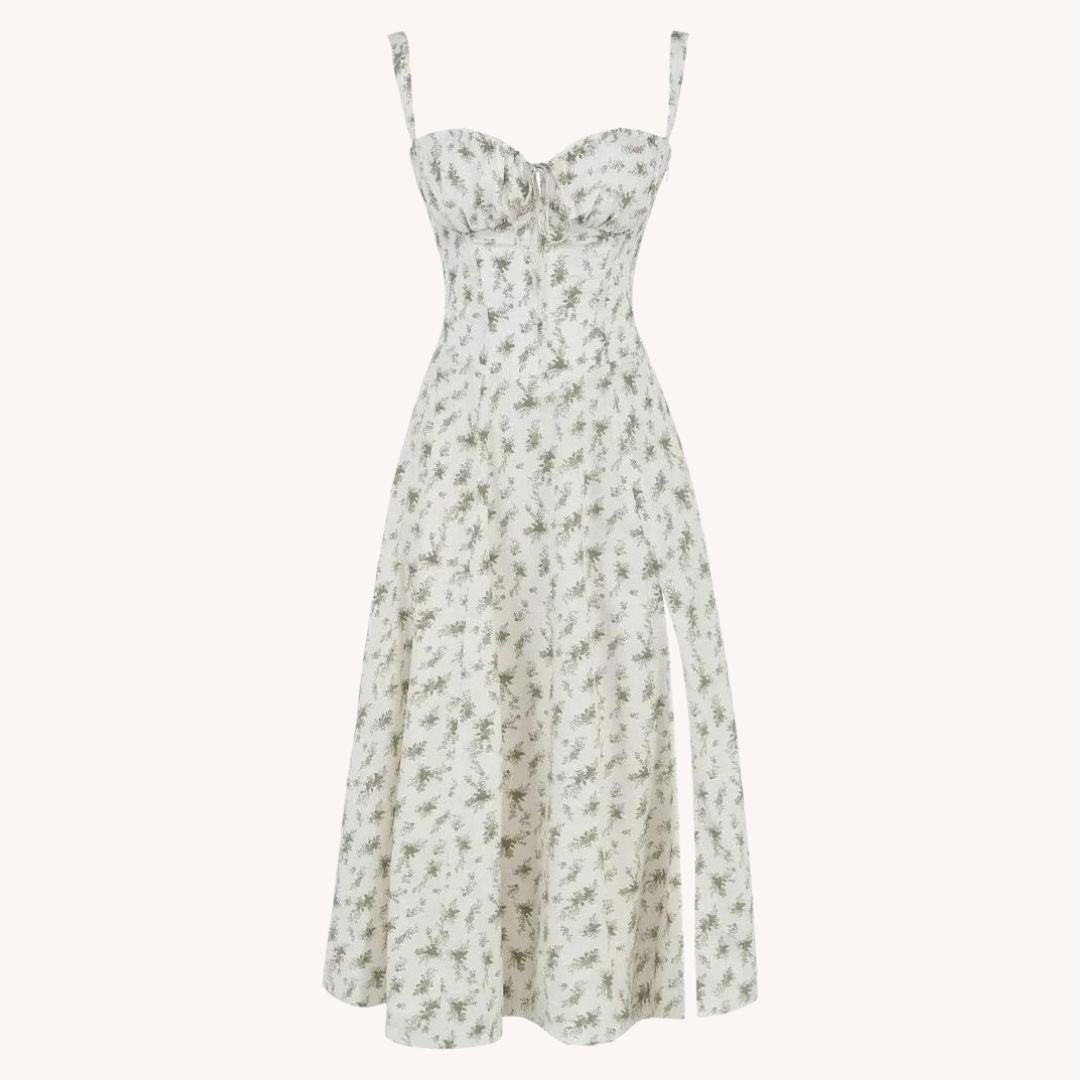 Liliana - Vintage Blomstret Midi Solskjole med Slids