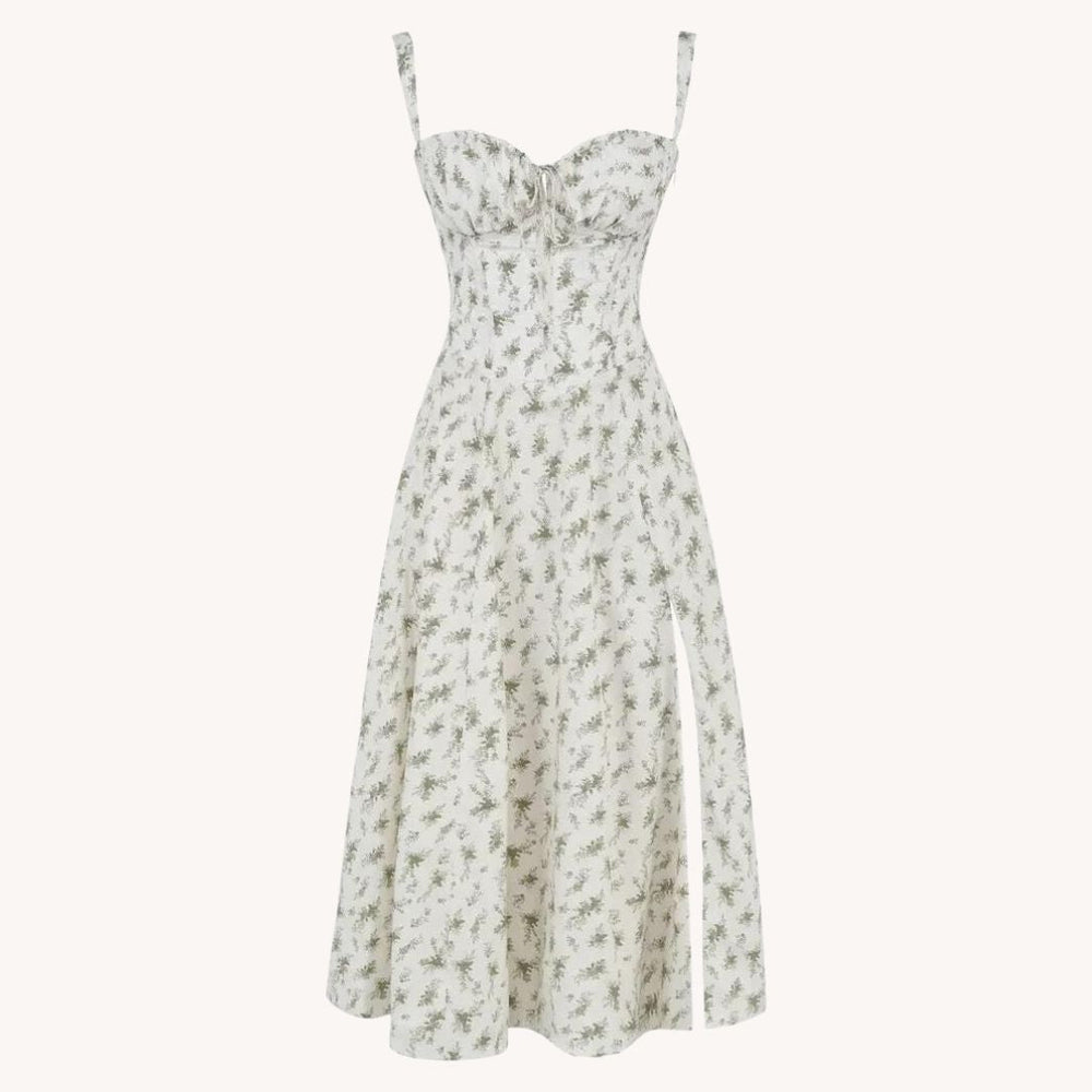 Liliana - Vintage Blomstret Midi Solskjole med Slids