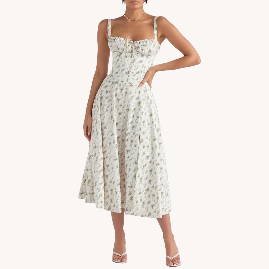Liliana - Vintage Blomstret Midi Solskjole med Slids