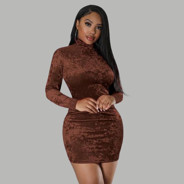 Celina - Velvet bodycon kjole med rullekrave