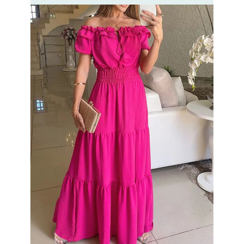 MODA Elegant pink sommerkjole med elastisk talje