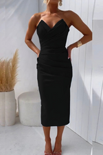 Elegant Midi Kjole | Draperet Silhuet | Festklar Elegance