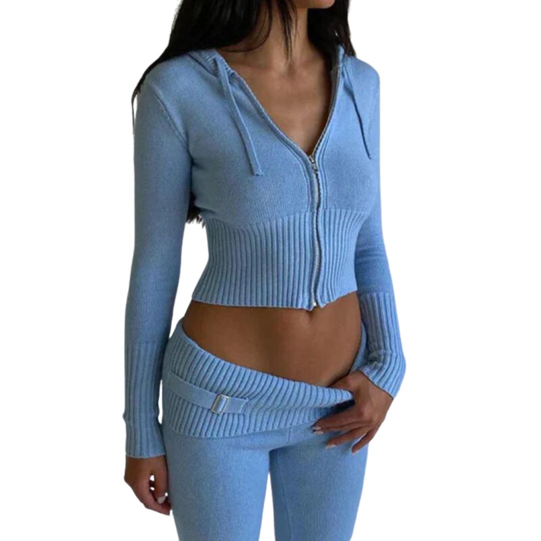 Zoey - Beskåret Hoodie med Lynlås og Ribkant