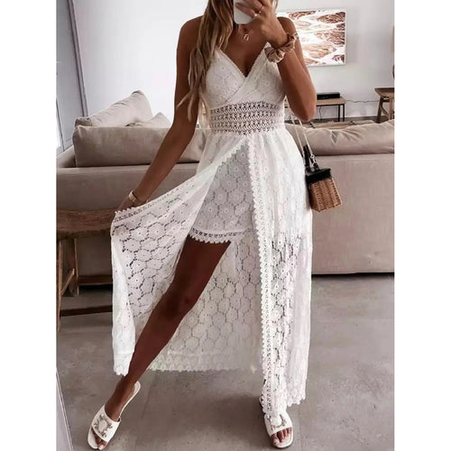 MODA hvid stroppeblomstret komfortab sommerkjole