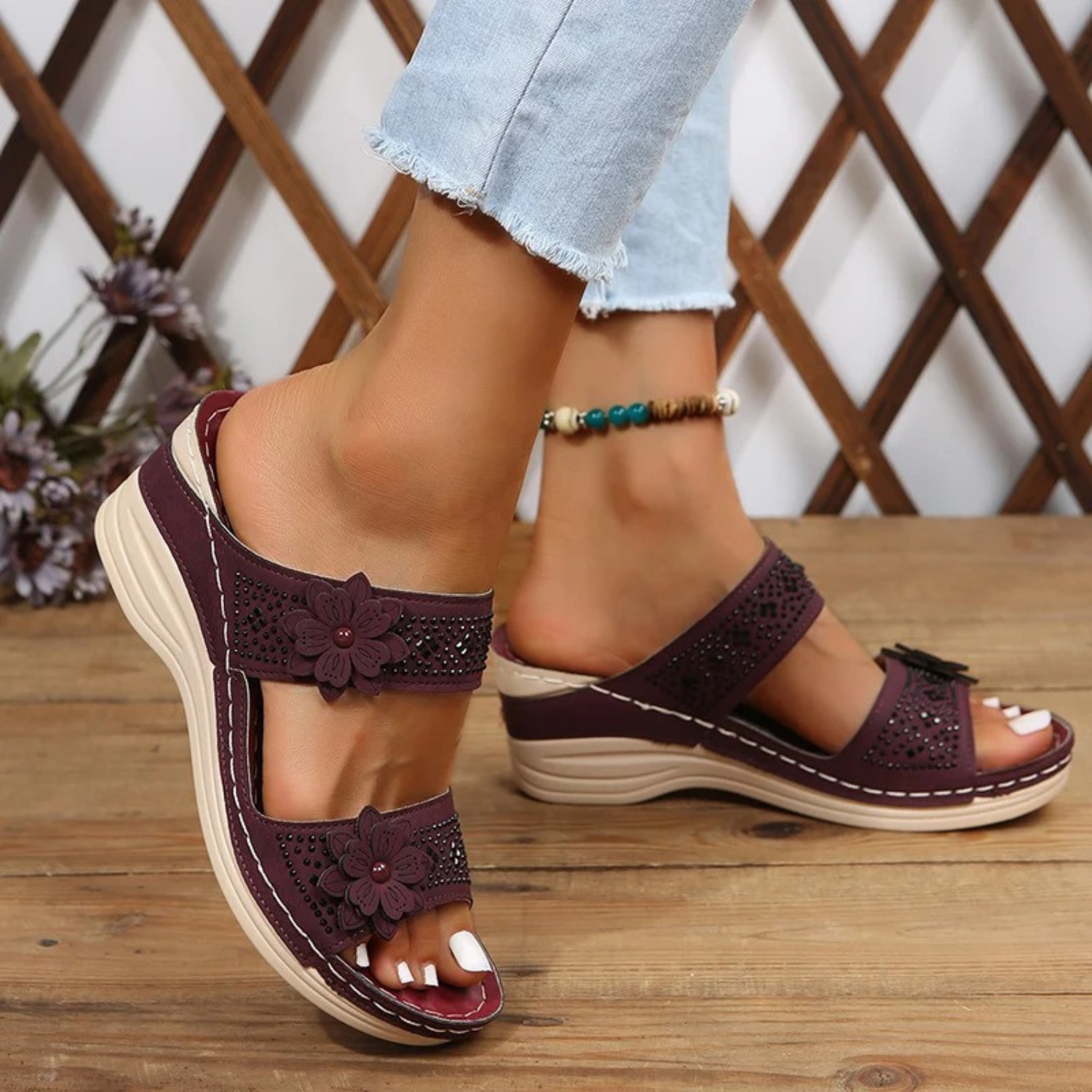 MODA dame sandaler med tyk sål og blomstermotiv