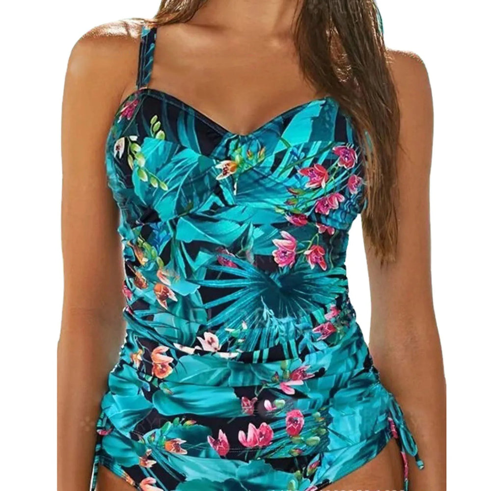 MODA tankini med grønt blomsterprint og v-hals