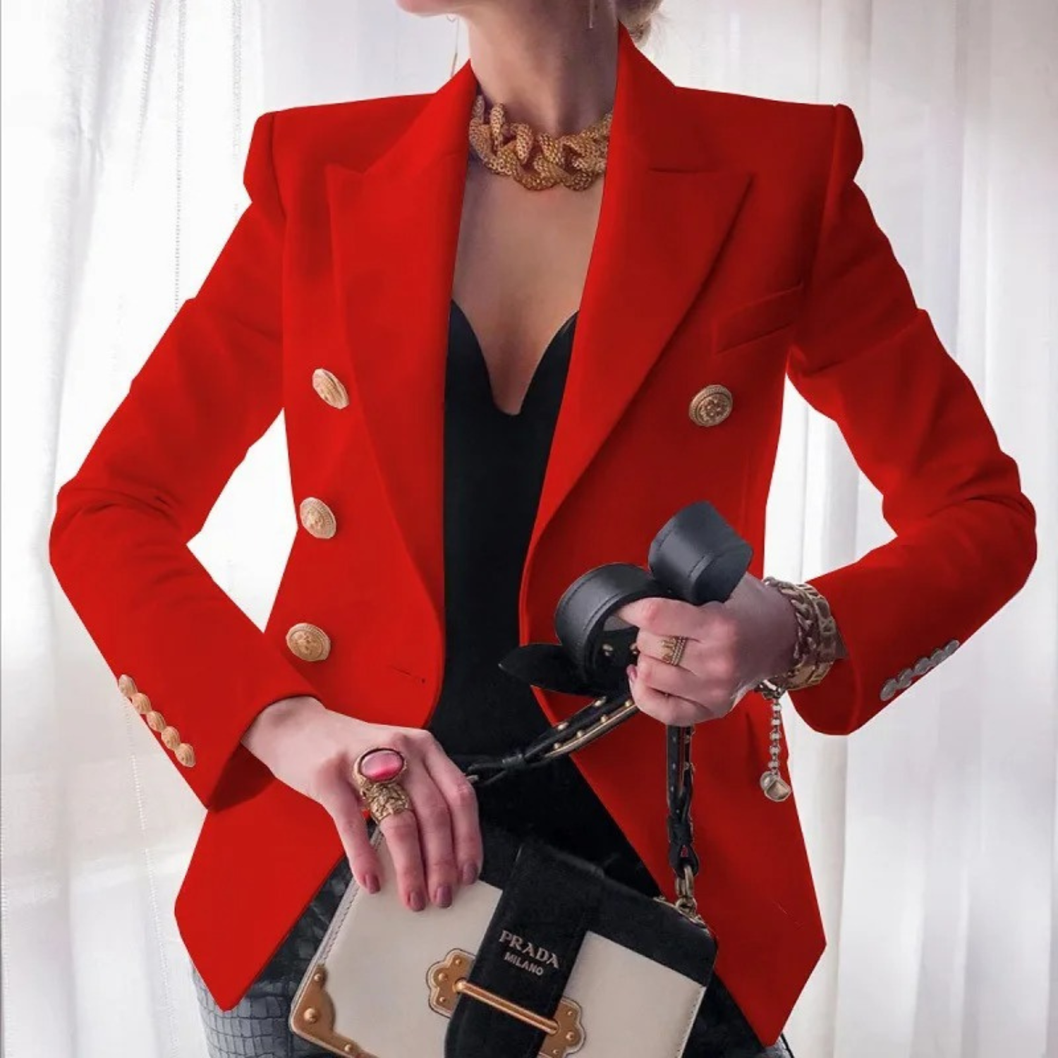MODA Vintage mode dame blazer med dobbeltrække knapper