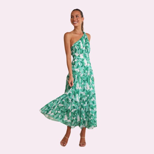 Isabella - Asymmetrisk midikjole med blomsterprint og etager