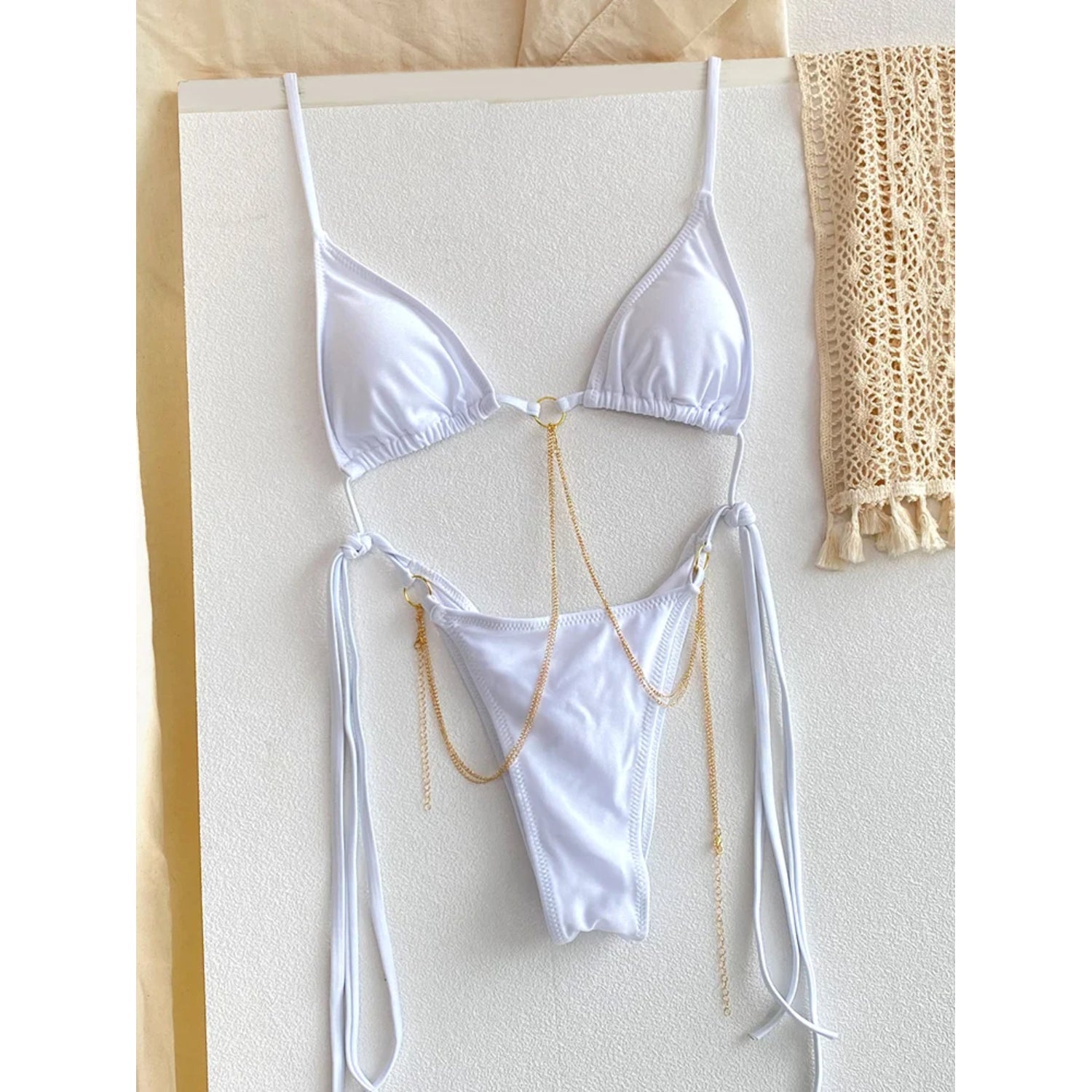 MODA Blomsterprintet todelt trekantet bikinier med kæder