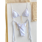 MODA Blomsterprintet todelt trekantet bikinier med kæder