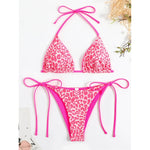 MODA Rosa leopardprint neon dobbeltsidet push-up micro bikinier