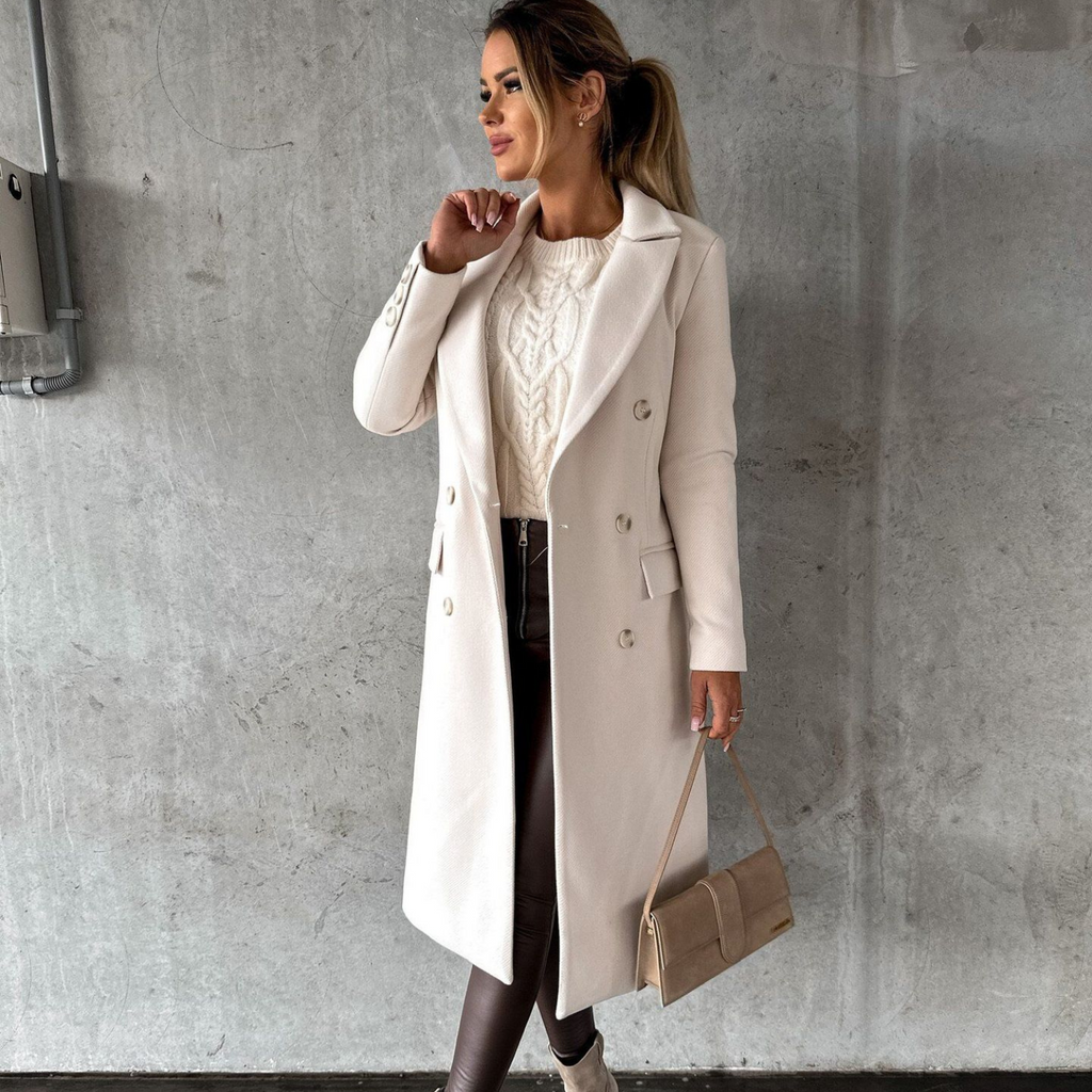 MODA hvid khaki sort lang Uld frakke dame