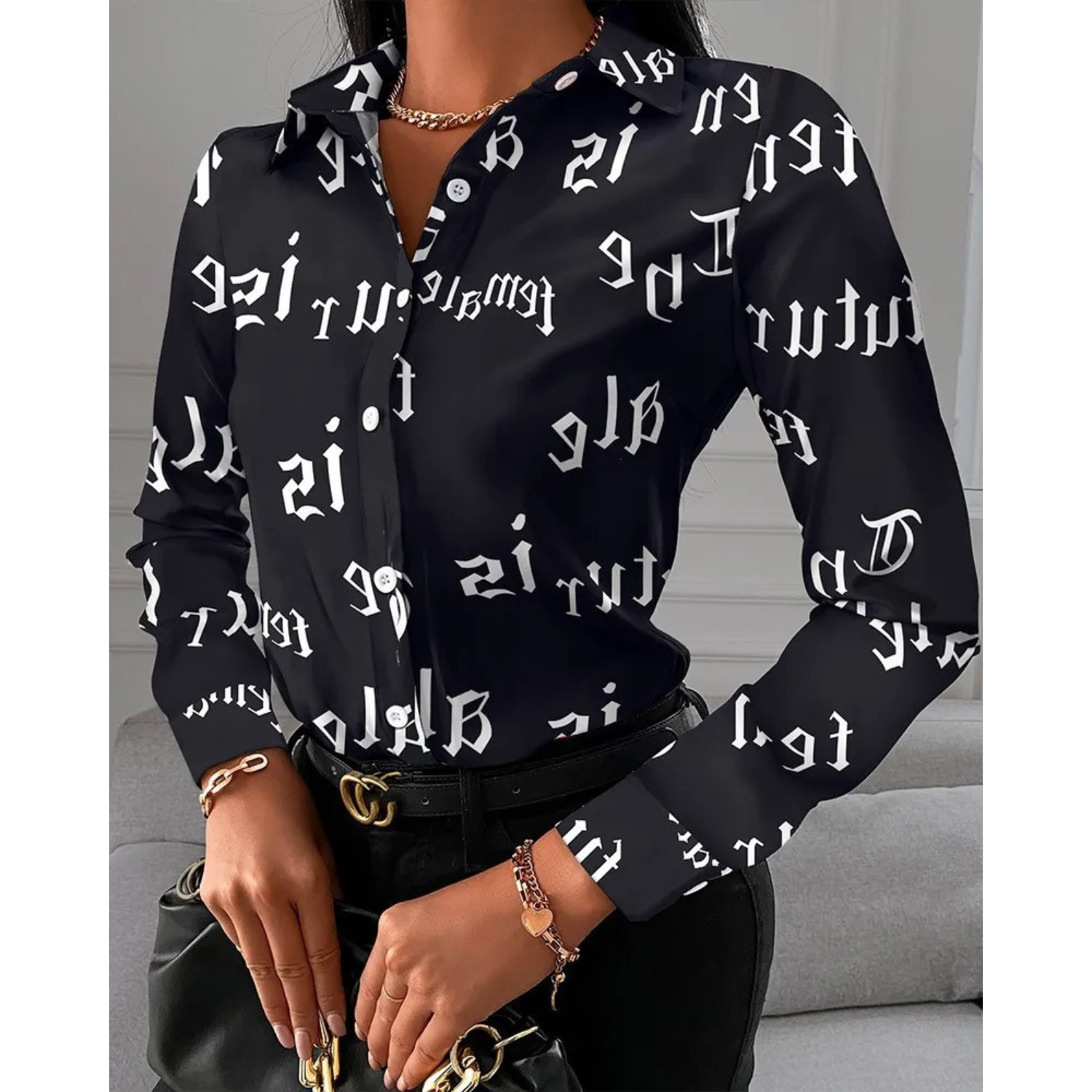 MODA patchwork med krave og leopard print dame bluse