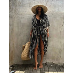 MODA blå stribet v-hals behagelig kimono