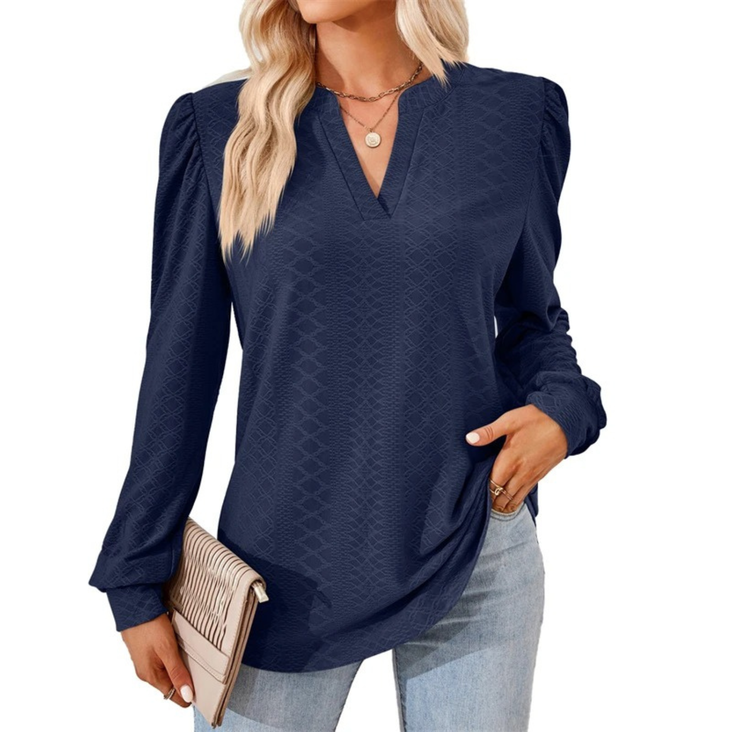MODA Mode Broderi V-hals Lange Ærmer dame bluse