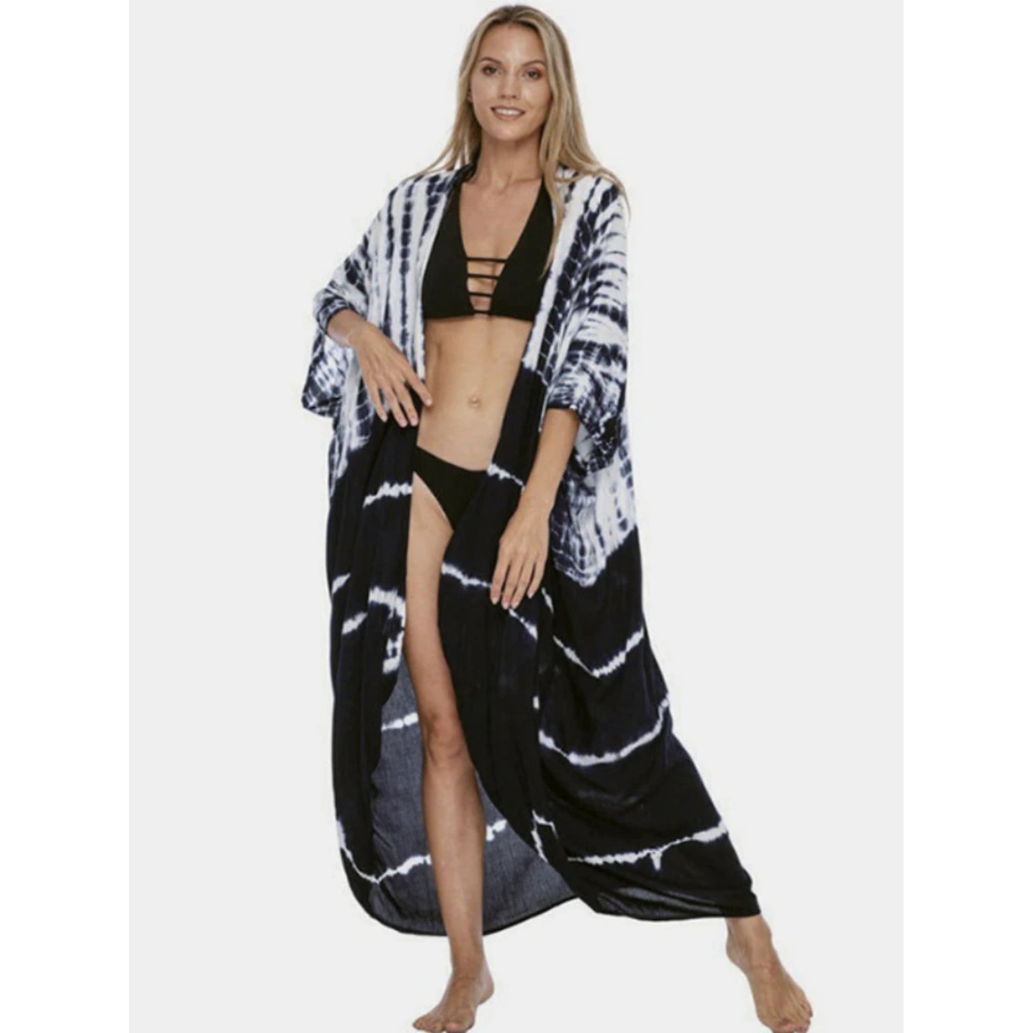 MODA gul printet foret kimono med bælte