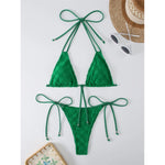MODA Halter grøn bikinier med sløjfeknude foran push up-bh