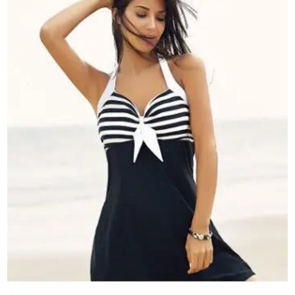 MODA sort stribet off shoulder tankini